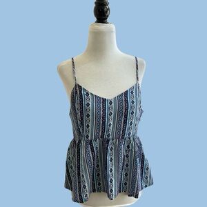 Forever 21 Blue Geometric Peplum Tank Top Size L